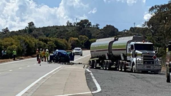 Federal Highway closed southbound after car, truck crash